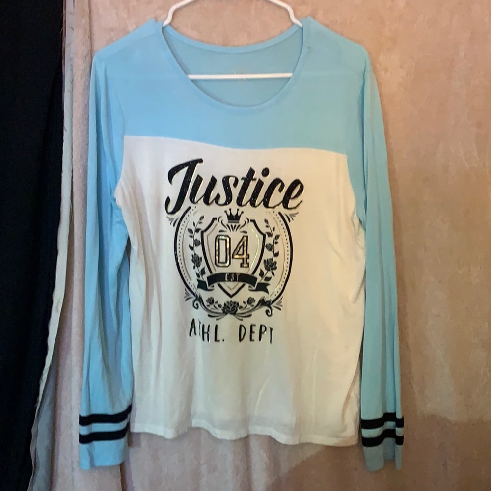 Justice blue and white shirt Size 14-16
